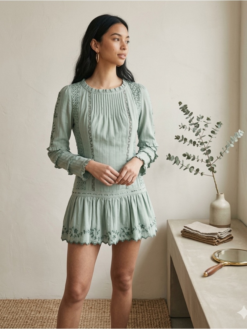 LoveShackFancy Carnaby Tunic Dress Olive Dust Size 4 NWT